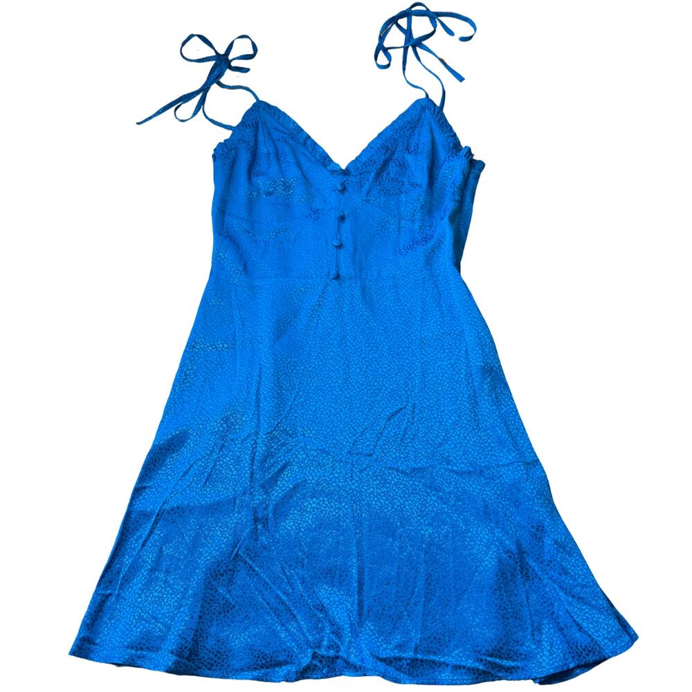 Zara Dress Satin Effect Mini Blue Cheetah Size Small NWT Bow Strap Ruffled